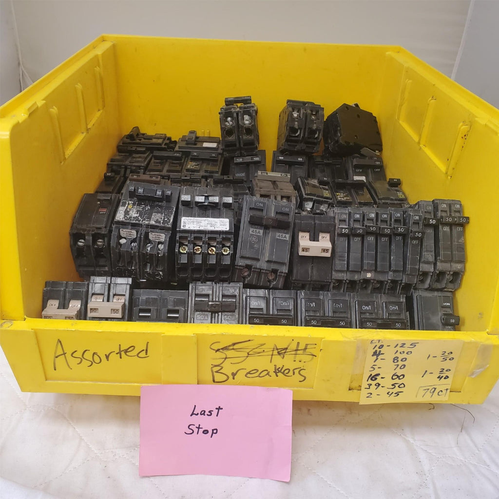 Large Lot of 79 used circuit breakers Assorted