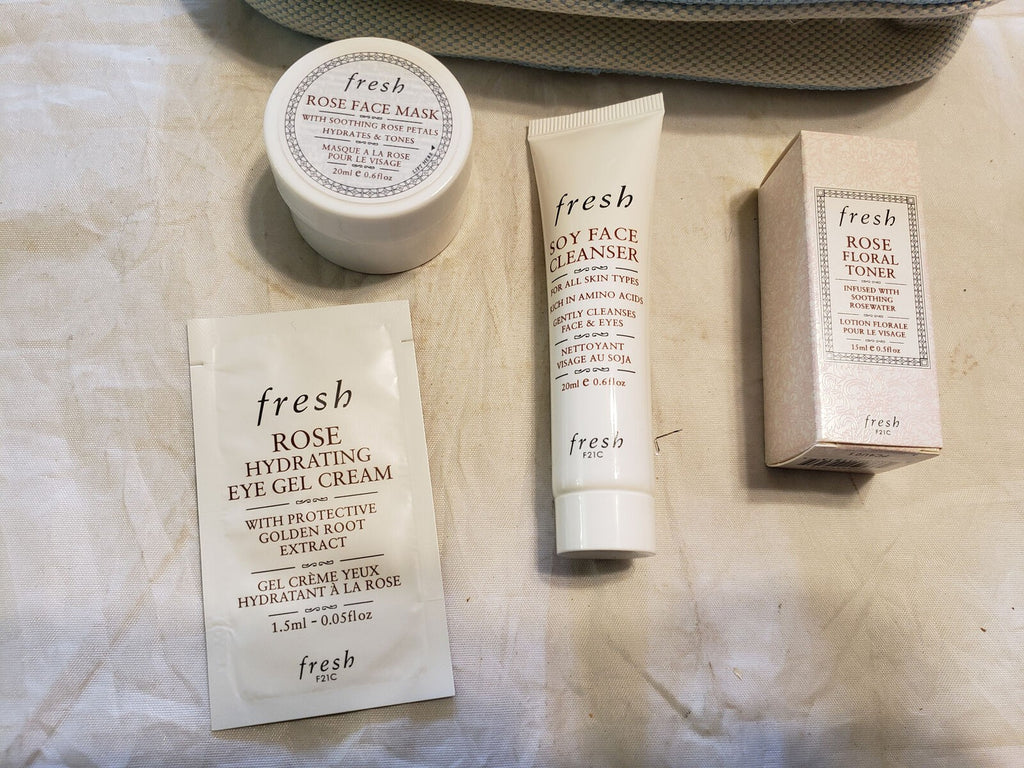 Fresh Skin Care Makeup Cosmetic Bag Rose Face Mask Eye Gel Cream Cleanser Toner.