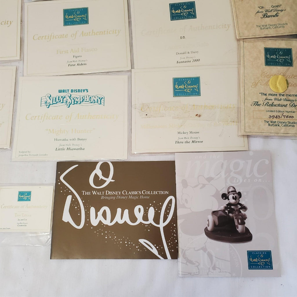 Large Lot of Walt Disney Collection Certificate of Authenticity COA Paperwork