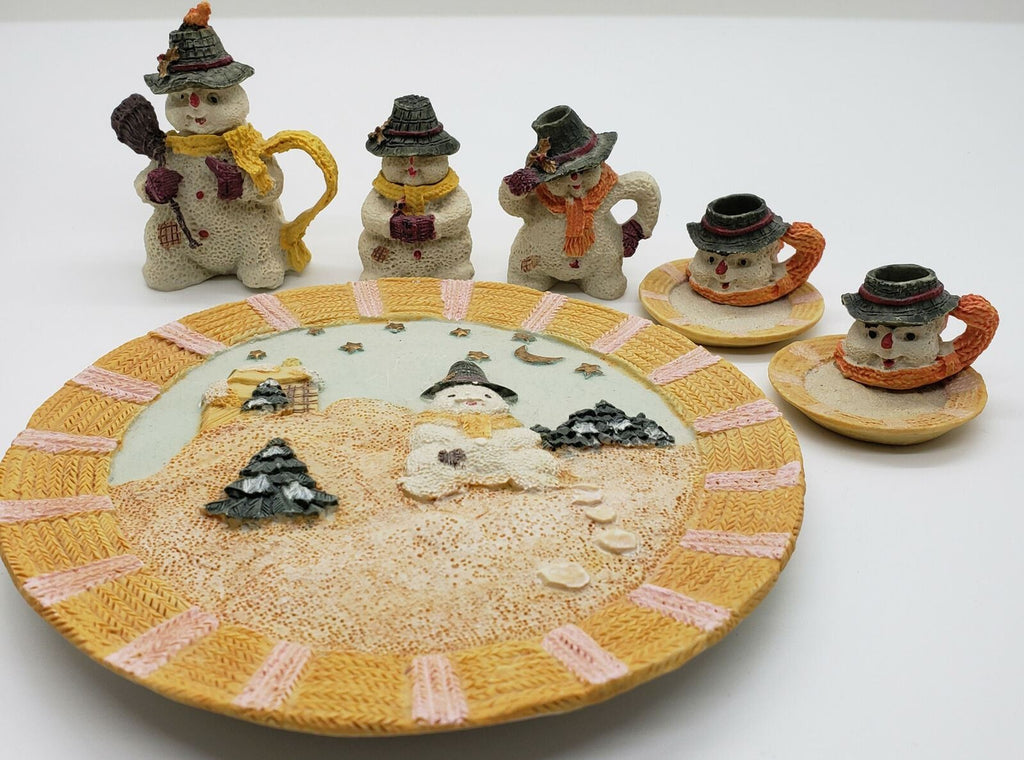 Vintage Original 8 Piece Popular Imports Snowman Christmas Mini Tea Set