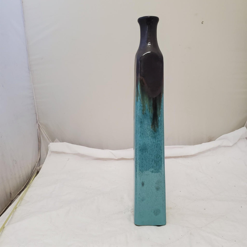 Antique Turquoise & Black Lava Drip Ceramic Vase