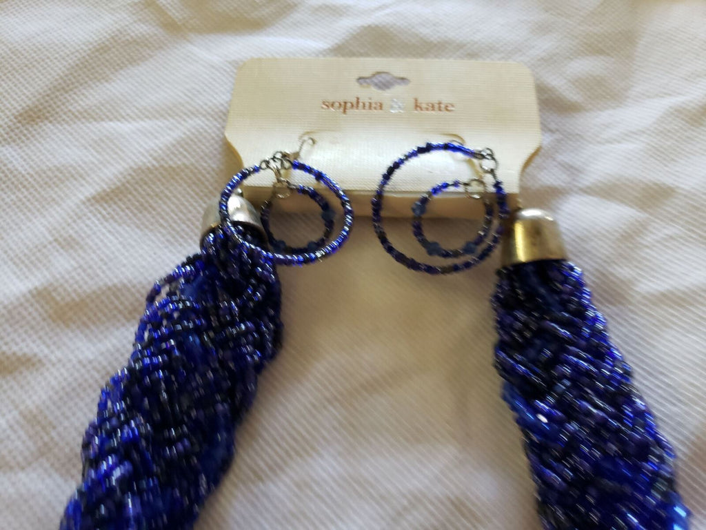 Blue and Black Sophia and Kate Collection Necklace with Earrings Jewelry Set