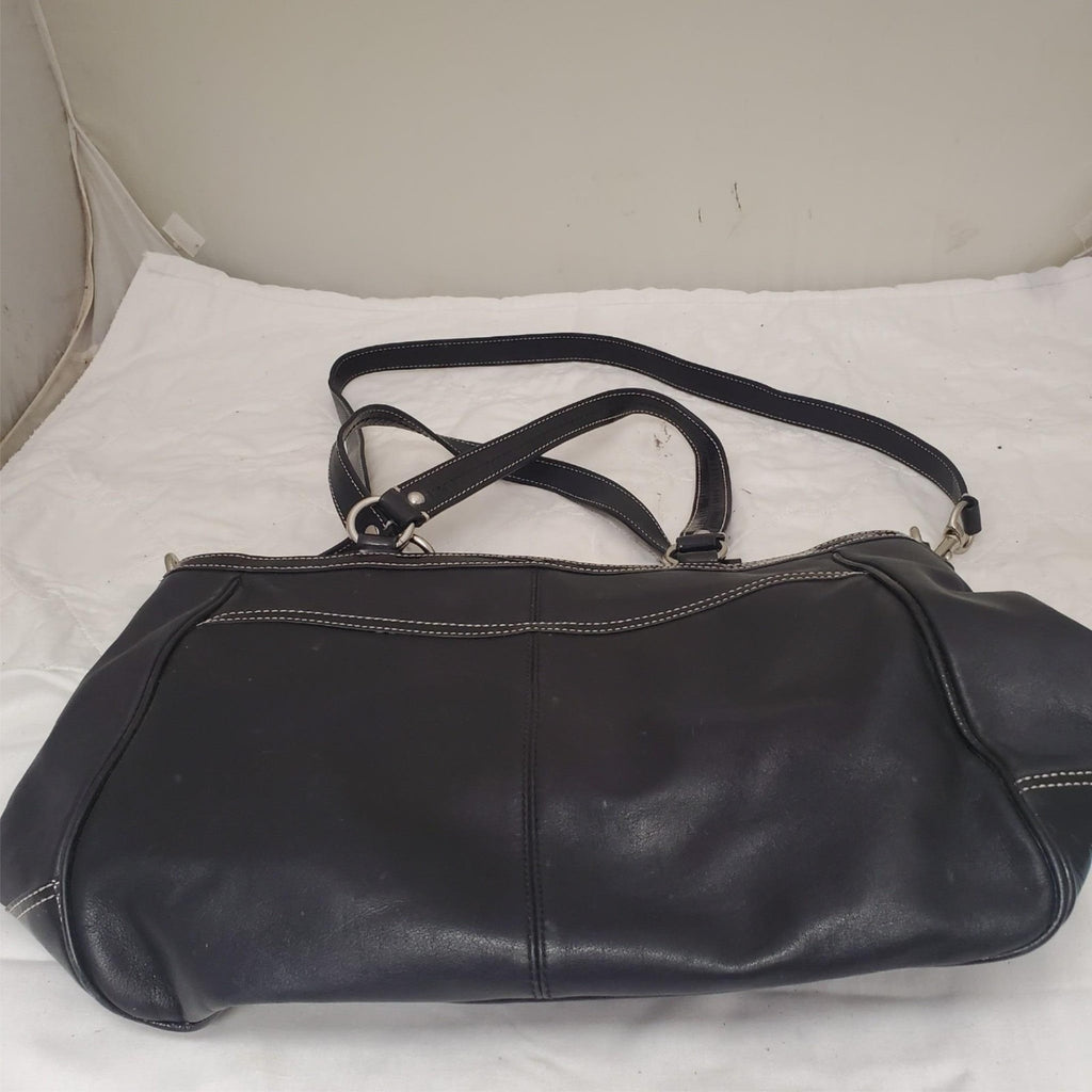 Coach Black Leather with Patent Leather Trim and Bright Blue Liner