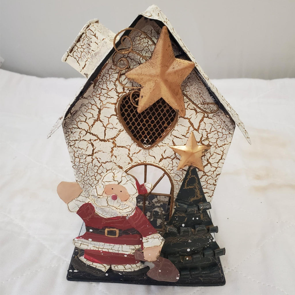 Metal Miniature Santa Claus House Adorable Candle Holder