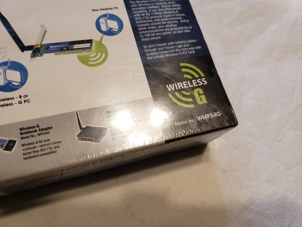 New-In-Box Linksys Wireless-G PCI Adapter 802.11g 2.4 GHz Model No WMP54G