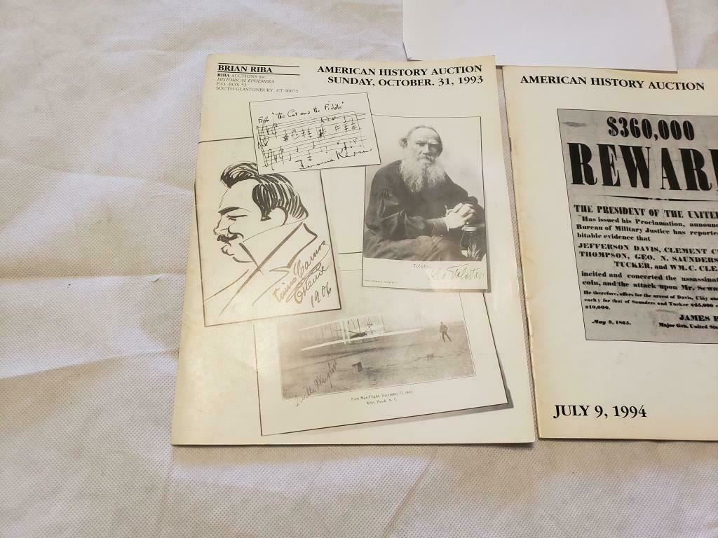Lot of 2 Riba Auctions American History Auction Catalog July 9 1994 October 1993