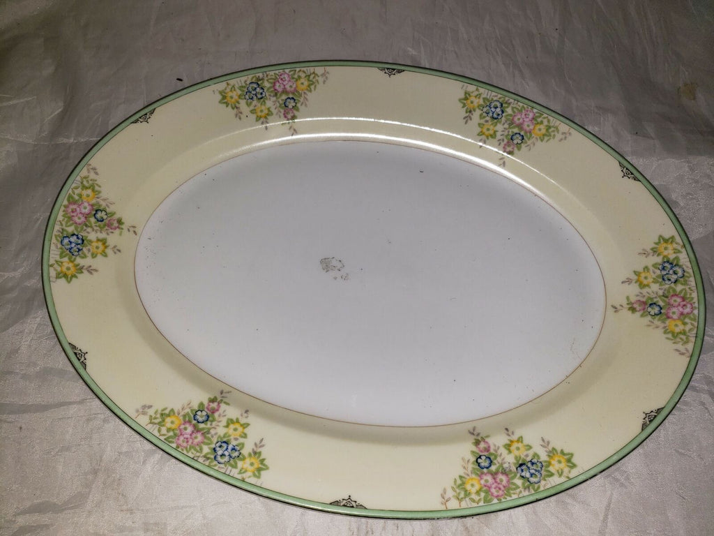 Vintage Hand Painted In Japan Ceramic Oval Serving Plate Or Platter Flowers