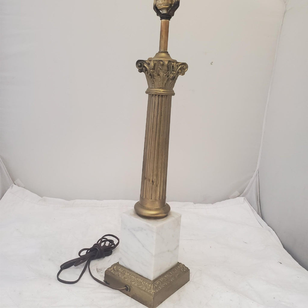 Vintage Regency White Marble Column Portable Table Lamp H