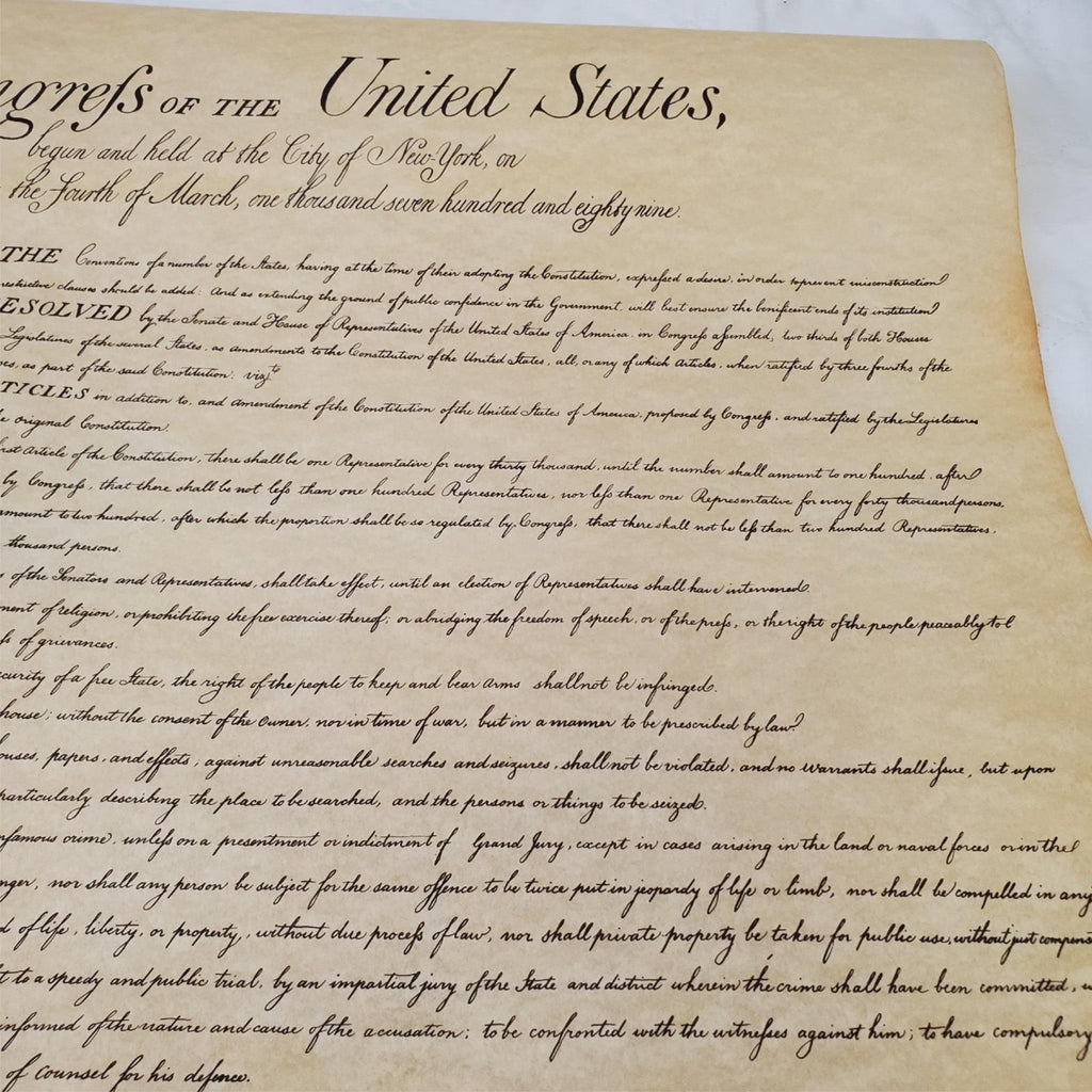 Bill of Rights Poster on Hand-Finished Antiqued Parchment Paper
