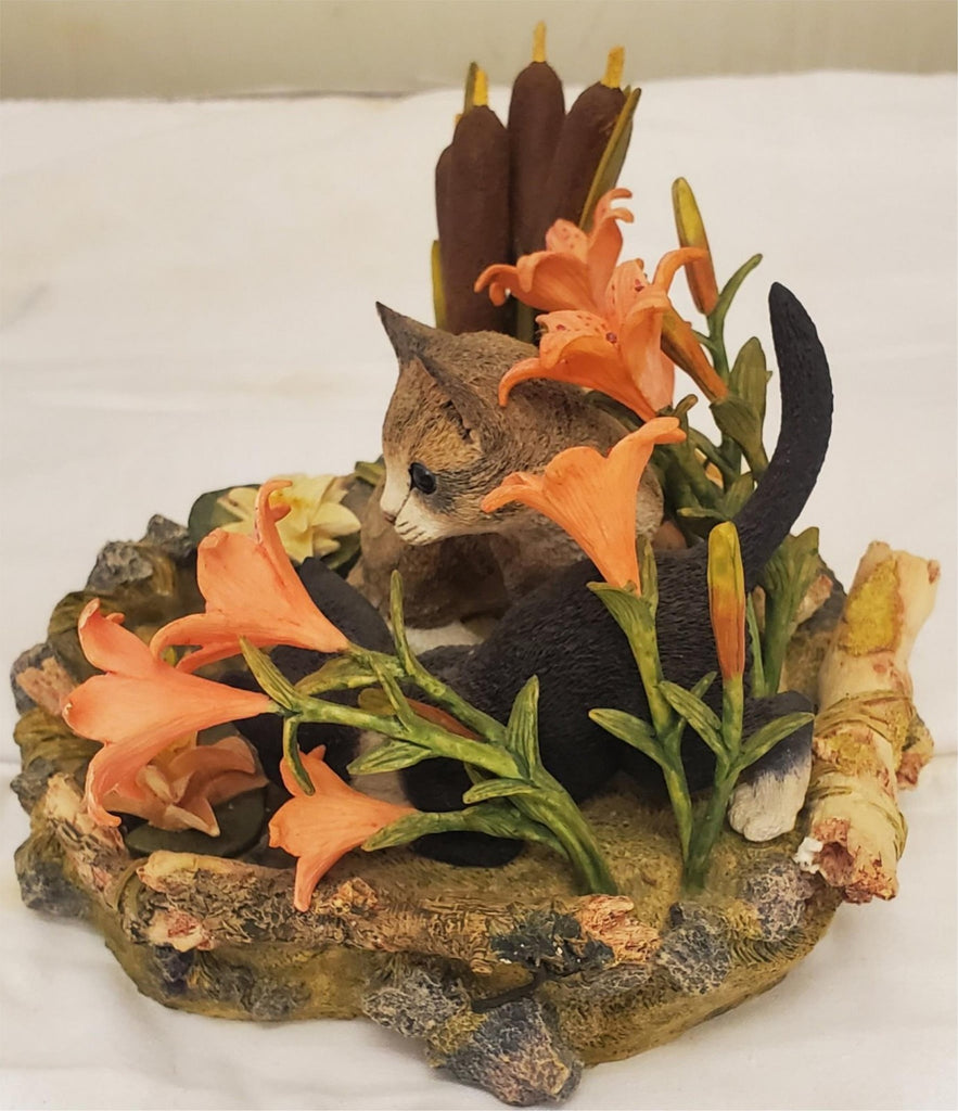 Lenox 2001 Afternoon Amazement Resin Cat Figurine Black & Gray Cats by Fish Pond