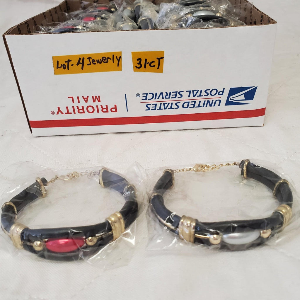 Lot of 31 Crystal Cabochon Mixed Metal Black Braided Leather Bracelet LOT-4