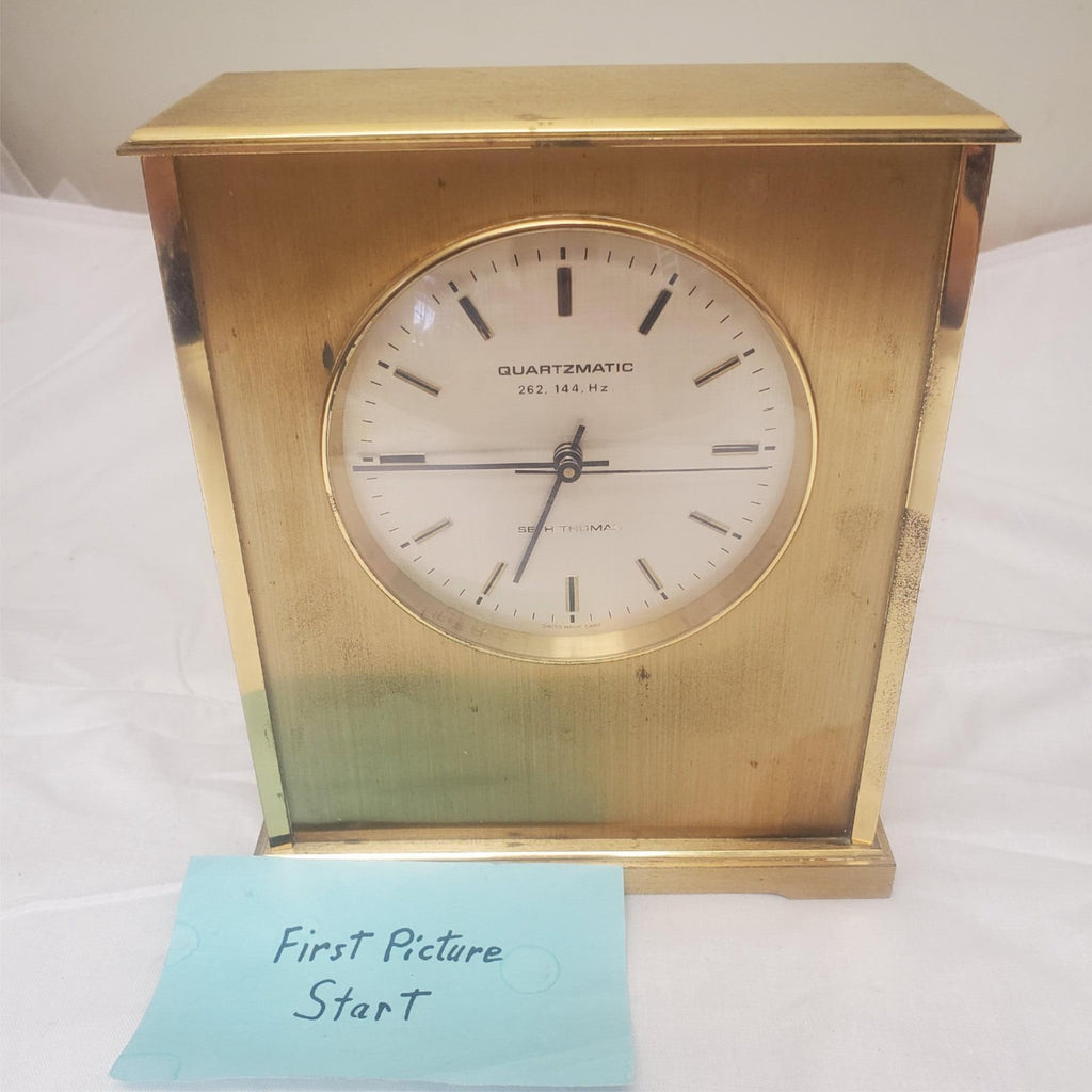 Vintage Seth Thomas Quartzmatic Award 0159-000 Brass Desk Clock