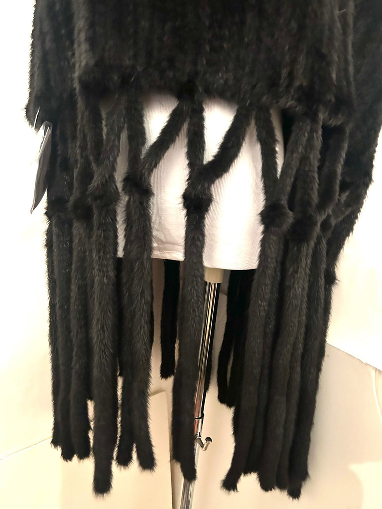 Saks Fifth Avenue MINK FUR Black Poncho Fringe One Size NWT Retail $1,495