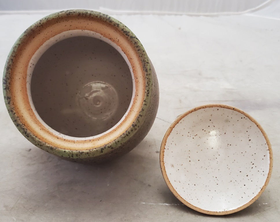 Yoni'y Ceramic Covered Pot Vase Brown and Green