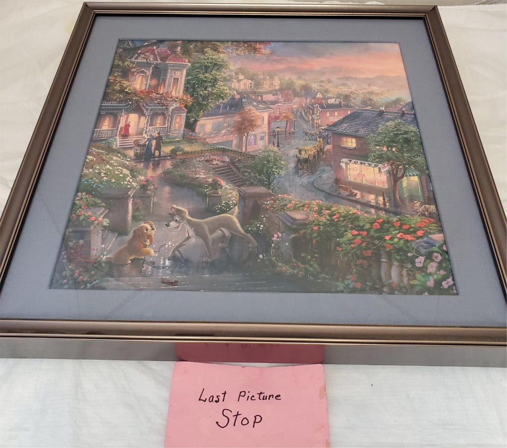 Thomas Kinkade Lady & The Tramp Canvas 14 x 14 Heart Remarque LE Art Disney