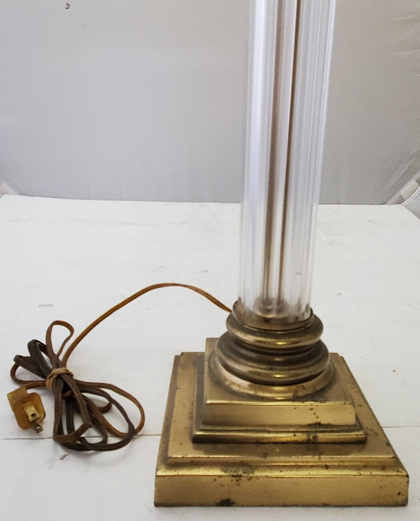 Vintage Brass Clear Crystal Mid Century Modern Electric Table Lamp Light
