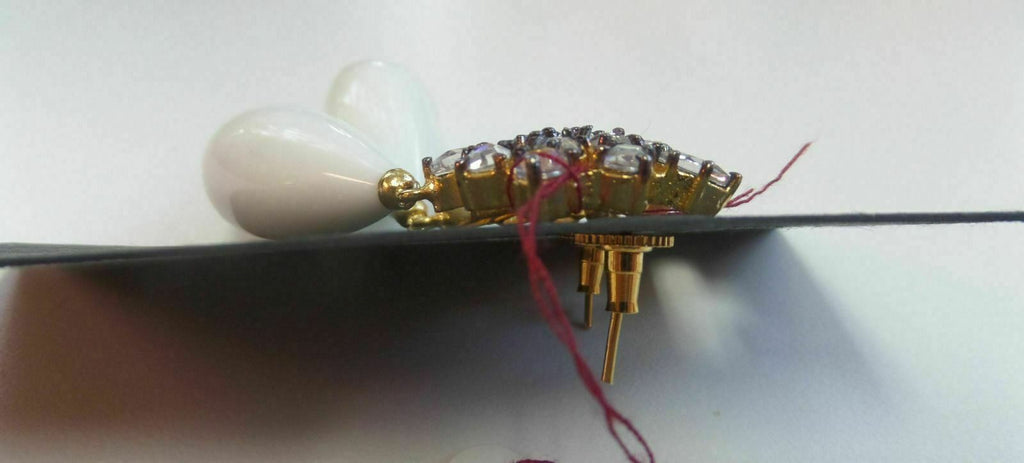 Solid White & Smoky Sparkle Gem Teardrop Gold Tone Earrings