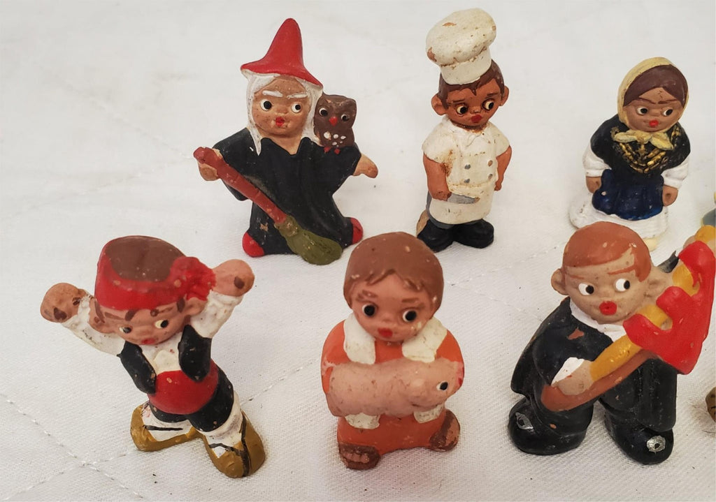 Lot of 10 Vintage Terra Cotta Miniature Spanish Mud People Figurines