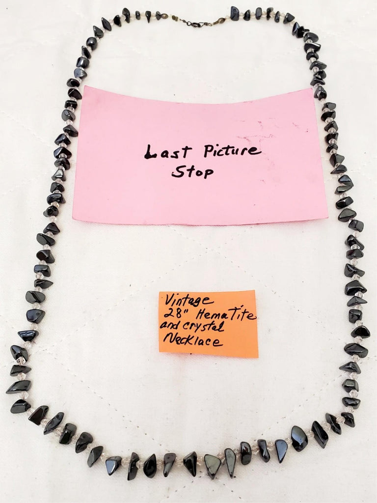 28" Vintage Crystal and Hematite Chips Necklace