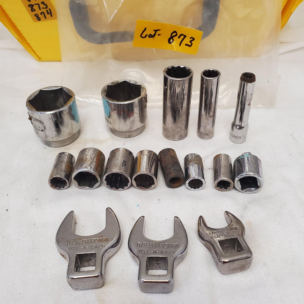Lot of 16 Assorted Miscellaneous Sockets & Open-End Crowfoot Wrench LOT-873