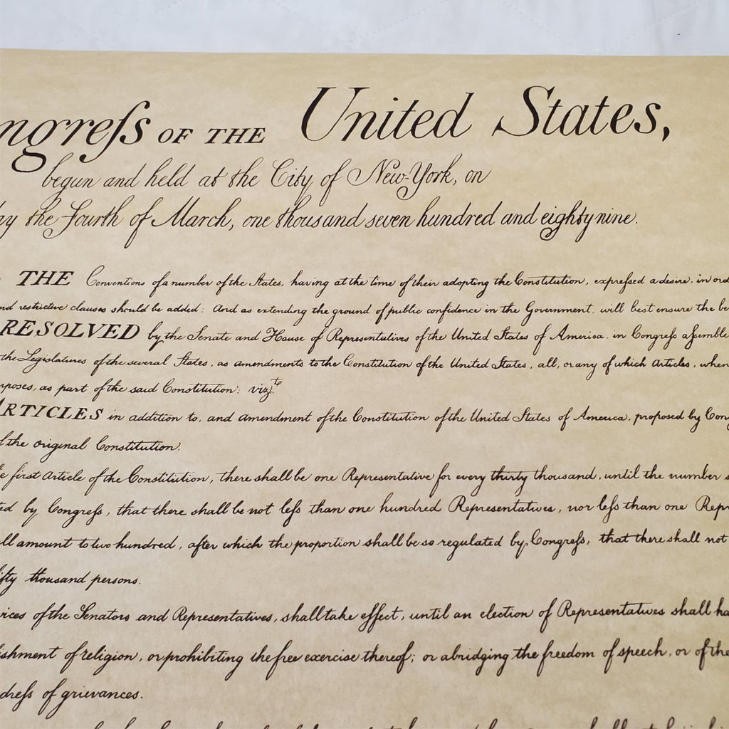 Bill of Rights Poster on Hand-Finished Antiqued Parchment Paper