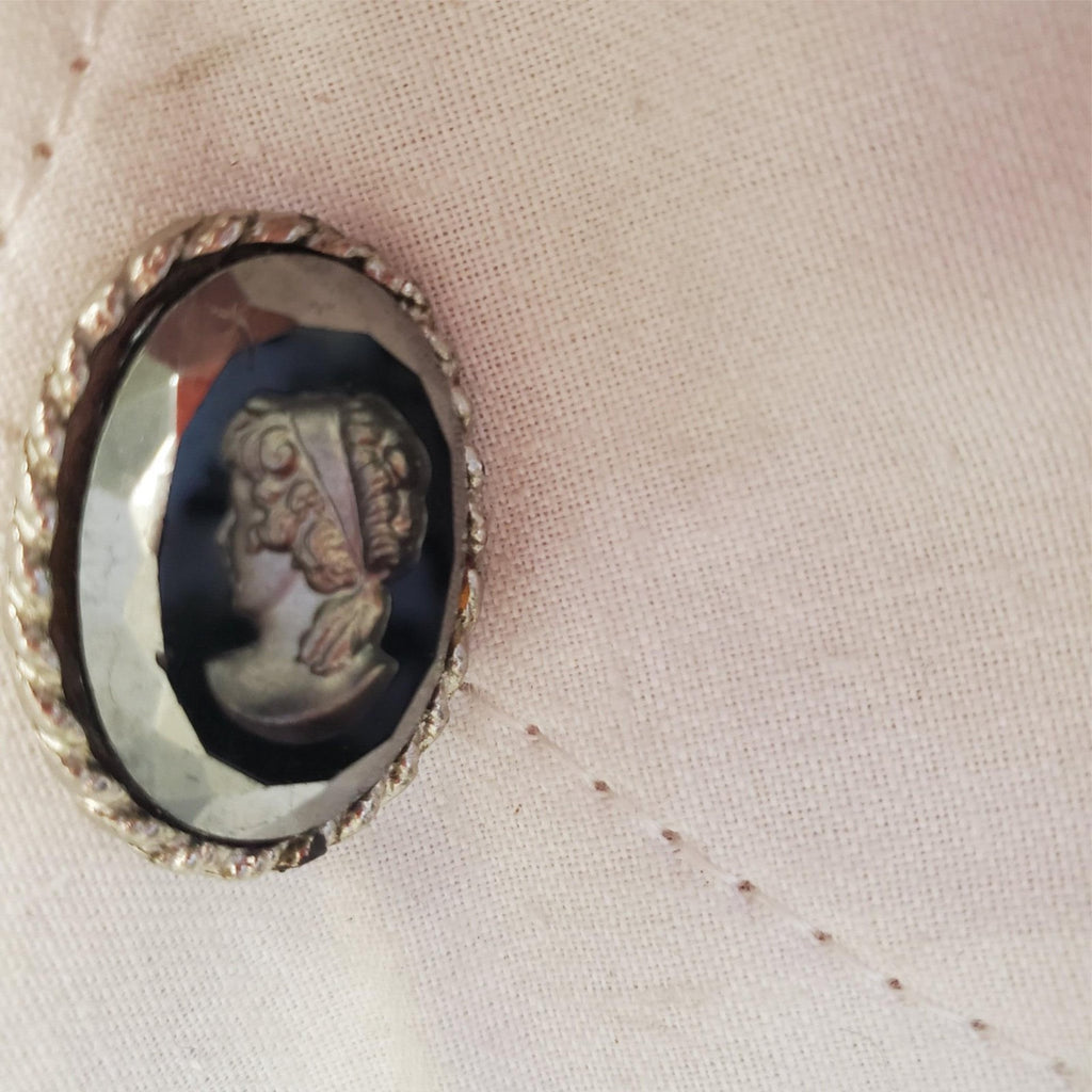 Vintage Silver and Glass Reverse Cut Brooch Oval Pin Victorian Lady Face
