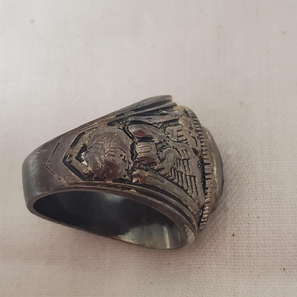 Sterling Silver Antique Art Deco Blue Glass US Air Force Ring