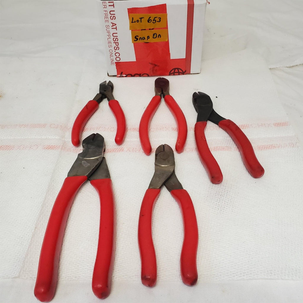 Lot of 5 Snap-on Long Diagonal Cutters Pliers Red Soft Handle LOT-653