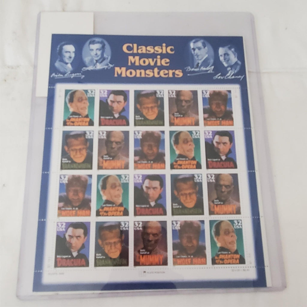 Classic Movie Monsters Stamp Sheet & Famous Monster Club Card