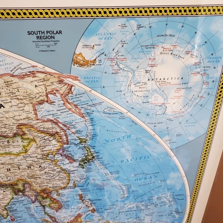 National Geographic Society THE WORLD MAP Physical Political 1994 43 x 30 inches