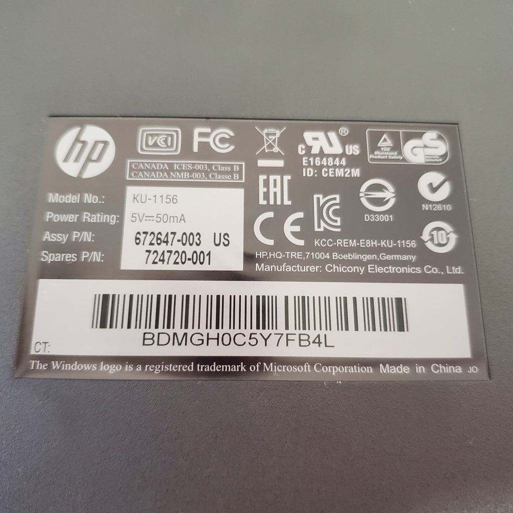 HP 672647-003 KU-1156 Wired Standard USB Desktop Keyboard - Black