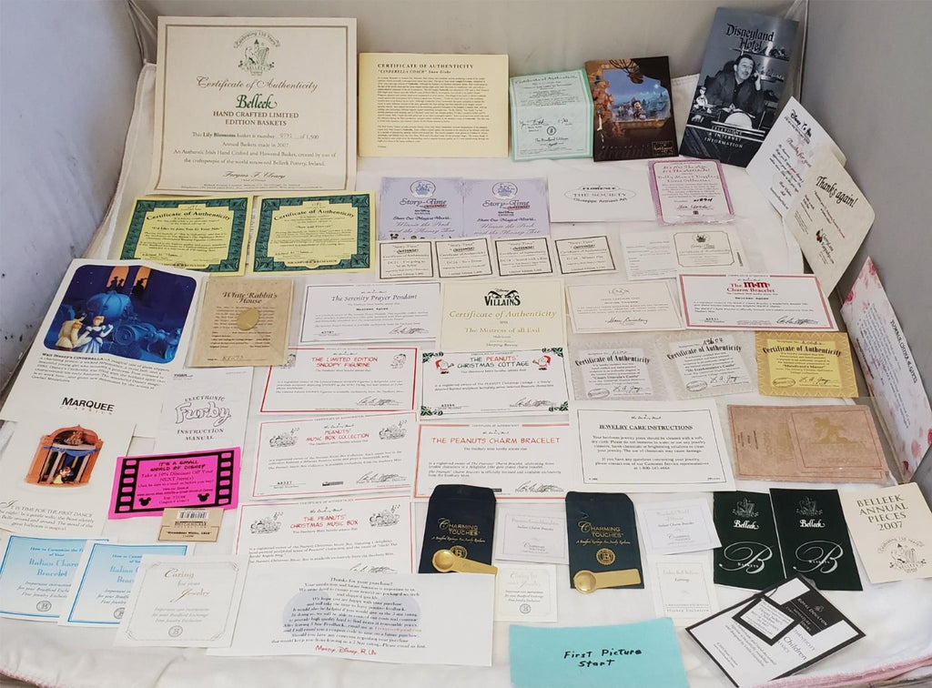 Large Lot of Disney Peanuts Certificate of Authenticity COA Paperwork