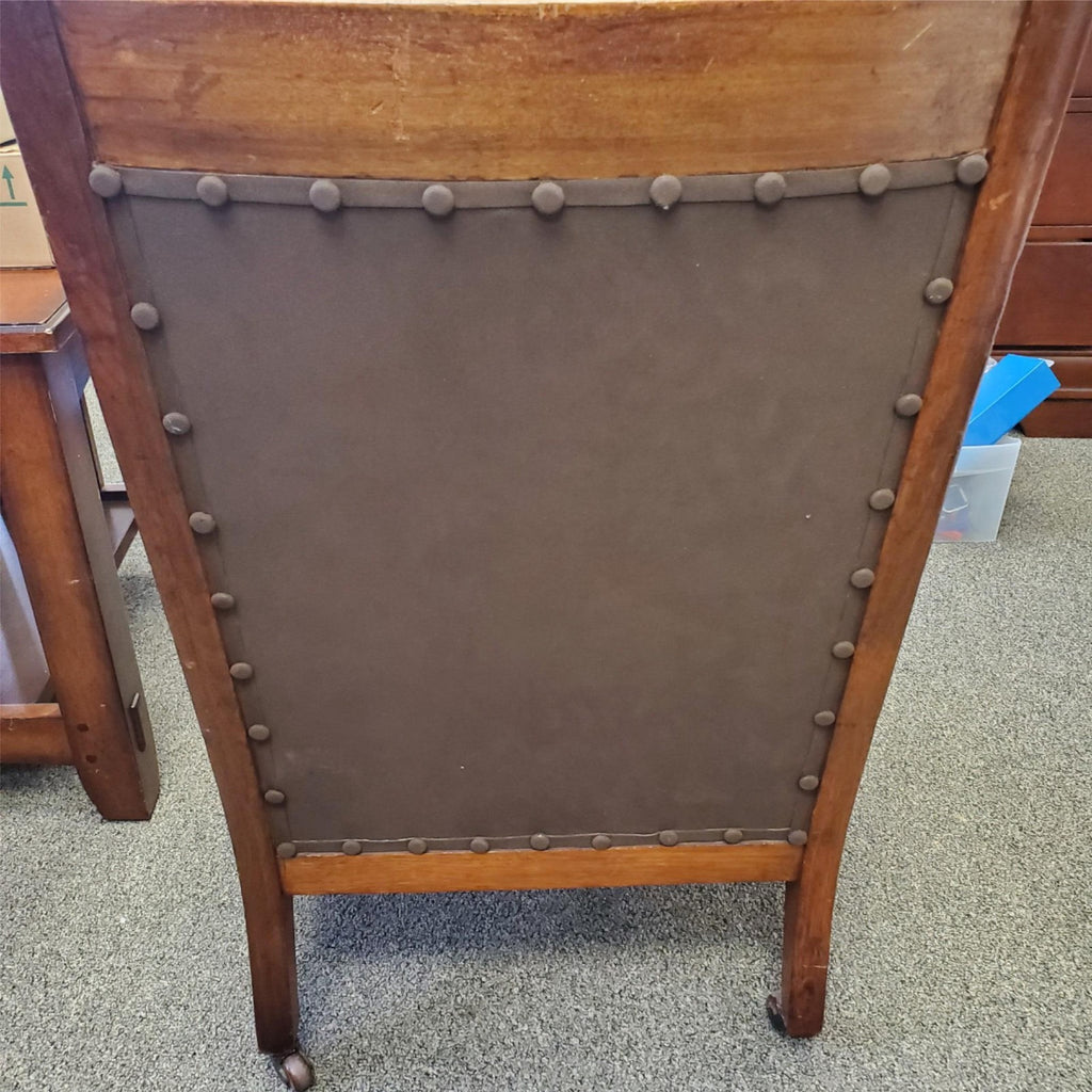 Antique Ornately Carved Wood Framed Fabric Victorian Throne Armchair