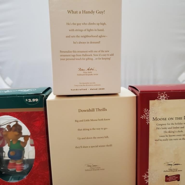 Lot of 4 Hallmark Moose On The Loose Downhill Thrills What a Handy Guy Ornament