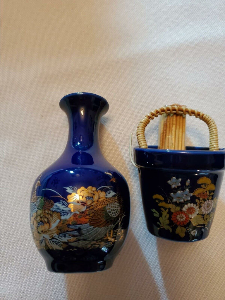 Vintage China Dragonware Toothpick Holder and Vase Set - Blue