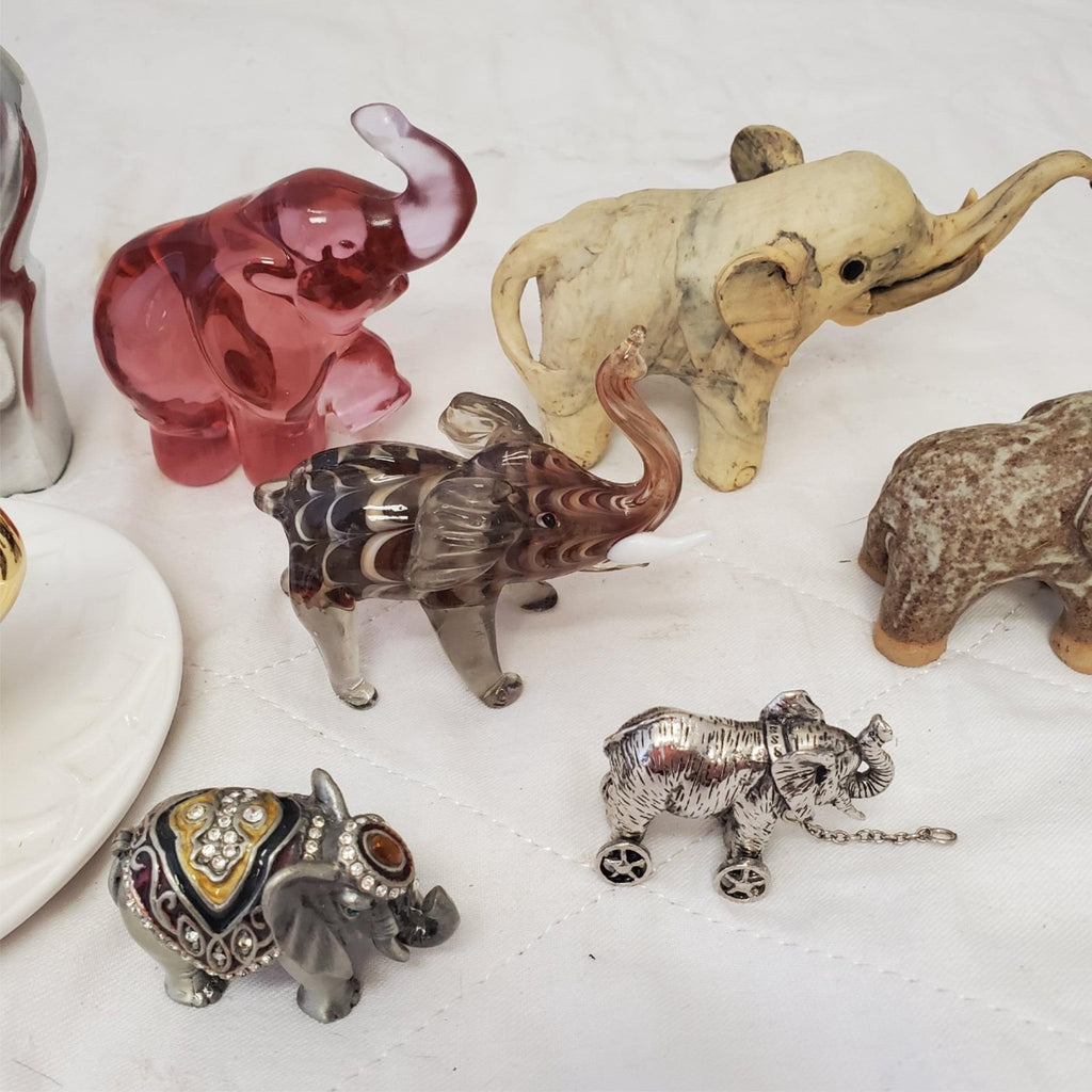 Lot of 8 Brass, Marble, Crystal, Ceramic & Porcelain Elephants Figurines