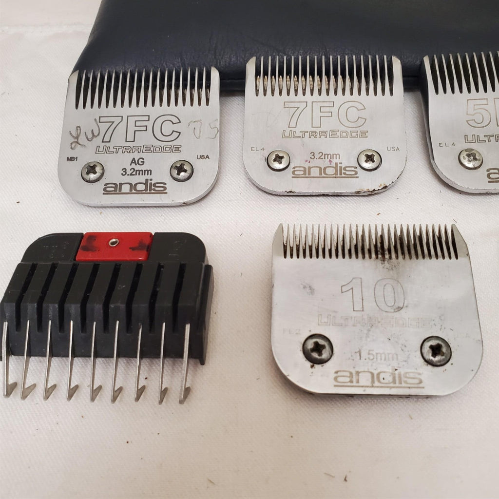 Lot of 8 Assorted Andis UltraEdge Pet Grooming Clipper Blade Set with Pouch