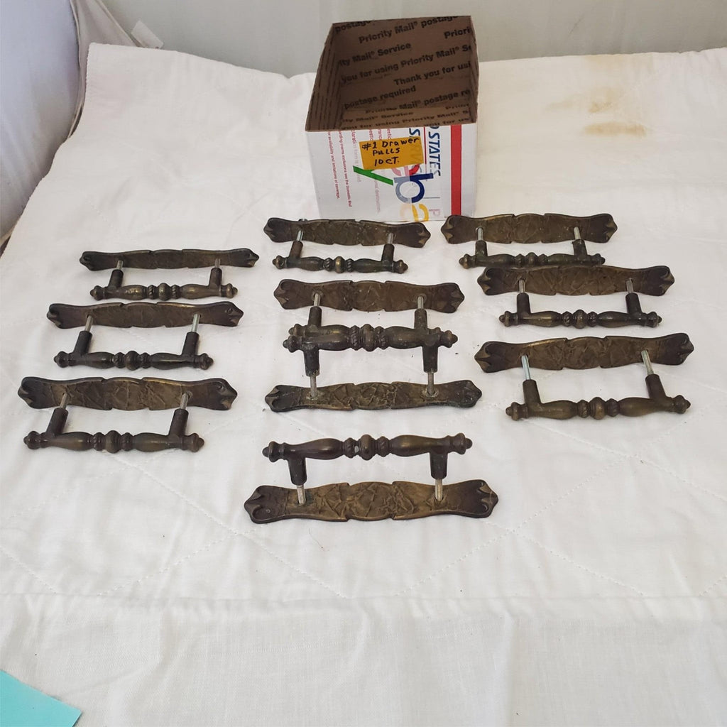 Lot of 10 Vintage Brass Amerock Carriage Cabinet Drawer Pulls w/ Back Plates #1