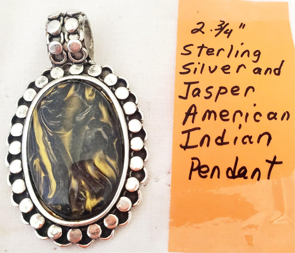 2 3/4" Sterling Silver and Jasper American Indian Pendant