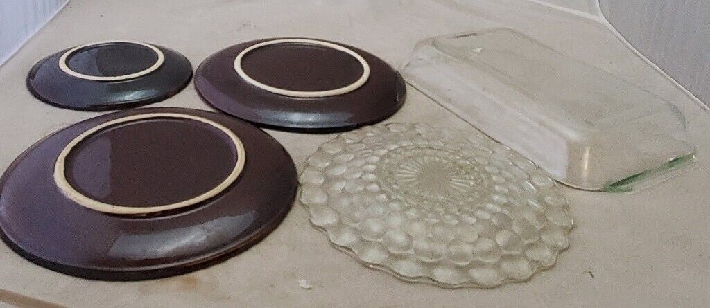 Hull Oven Proof Brown Drip Glaze Plate, Glass Bubble Design Plates & Baking Dish