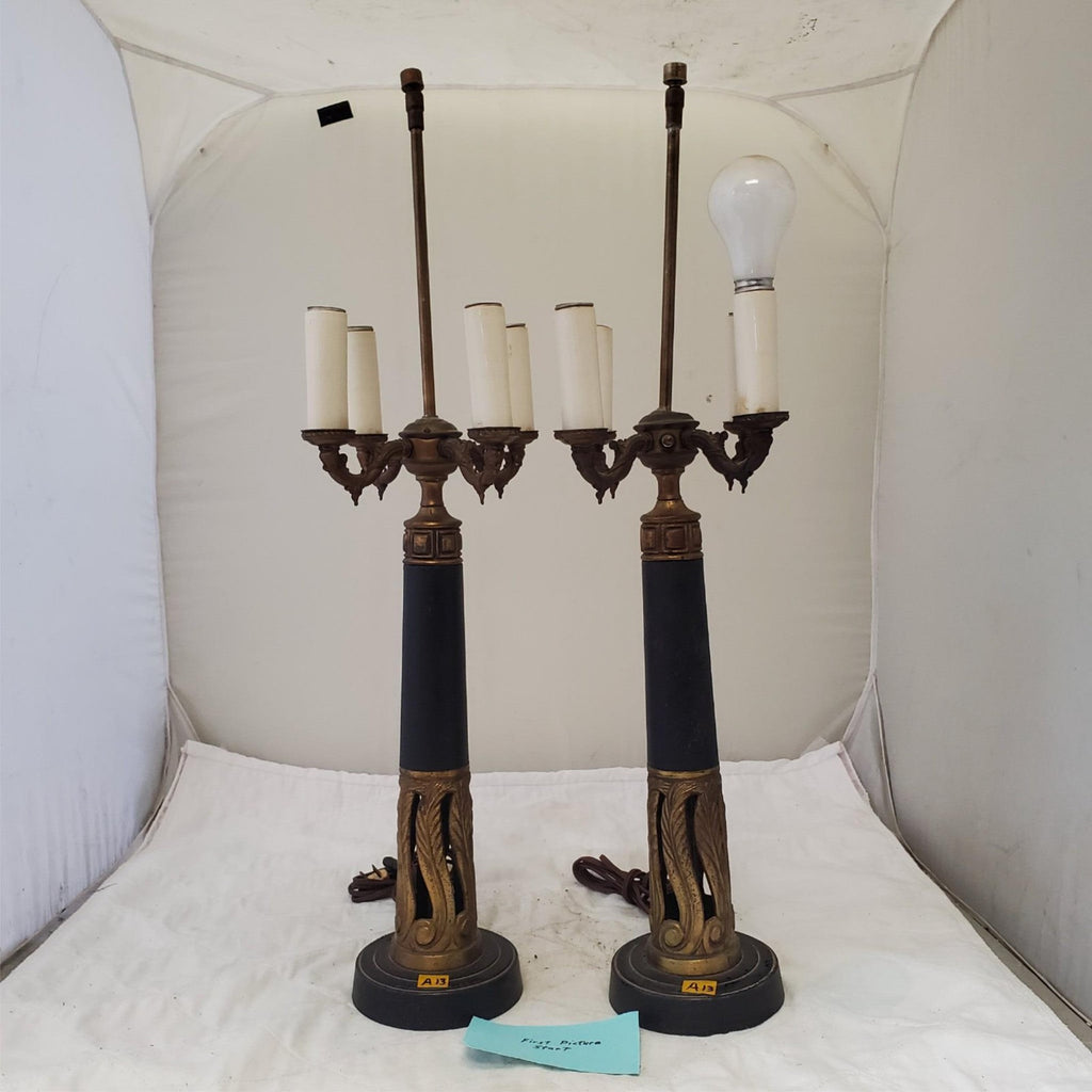 Lot of 2 Vintage Brass Candelabra Table Lamps A13