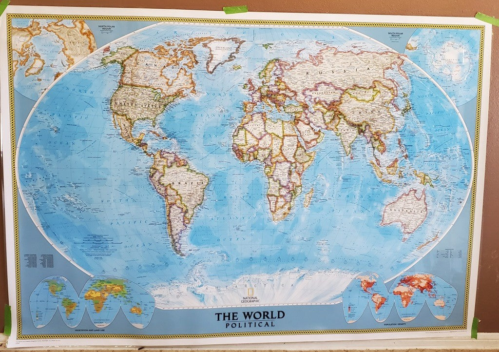 National Geographic Society THE WORLD MAP Physical Political 1994 43 x 30 inches
