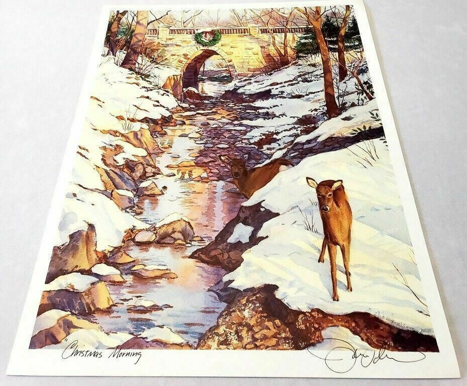 Christmas Morning Art Print Deer and Train Station By Ken Harris