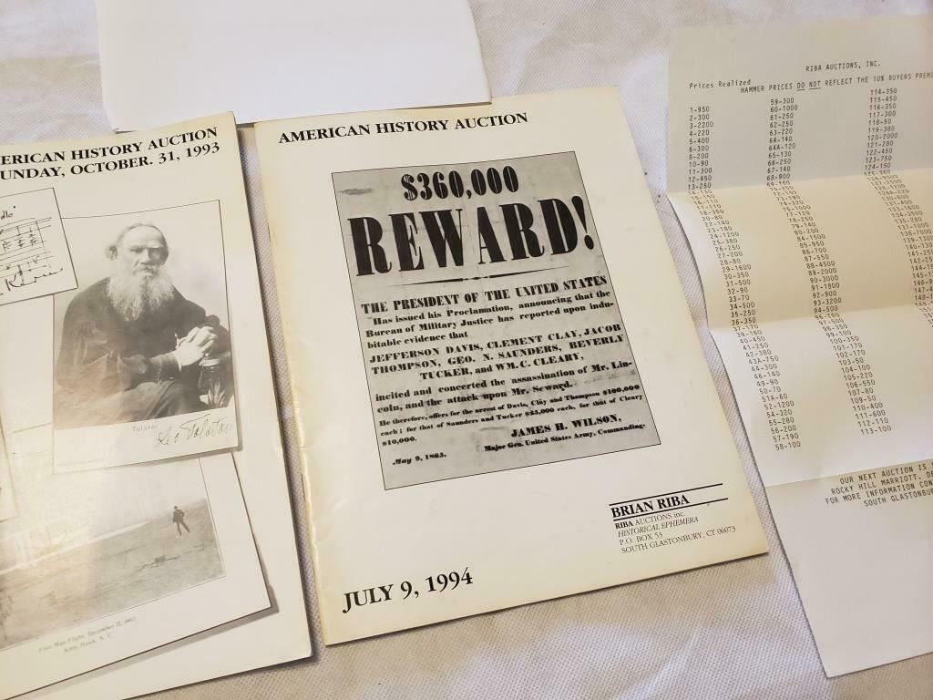 Lot of 2 Riba Auctions American History Auction Catalog July 9 1994 October 1993