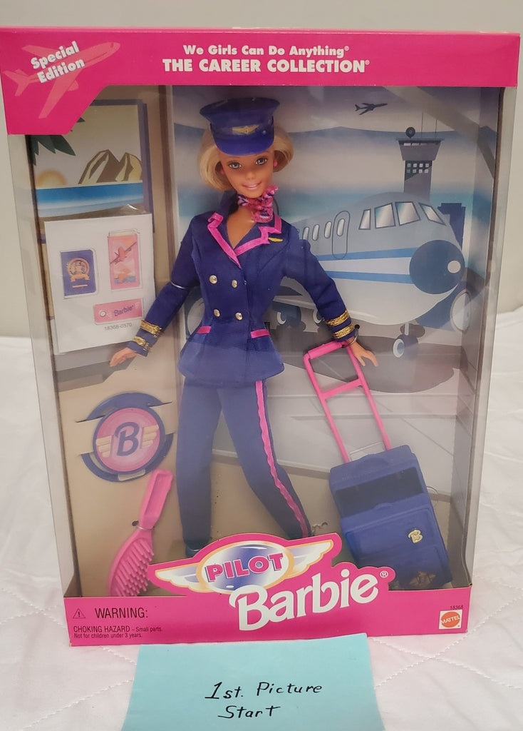 Vintage Pilot Barbie Career Doll Blue Uniform with Luggage Aviator Style