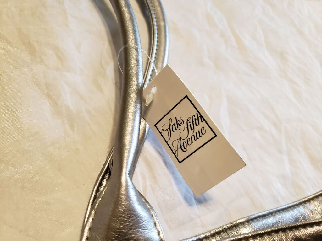 Used Saks Fifth Avenue Silver Color Tote Women Bag & Handbag.