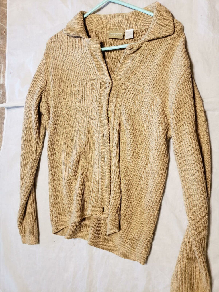Liz Claiborne Lizwear Women's Beige Button Long Sleeve Medium Pullover Sweater