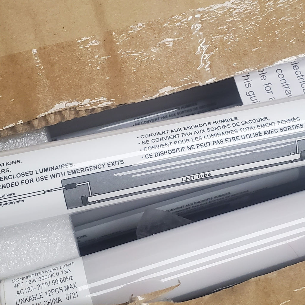 Lot of 30 Connected Meat Light 4FT LED Tube Light 12W 3000K