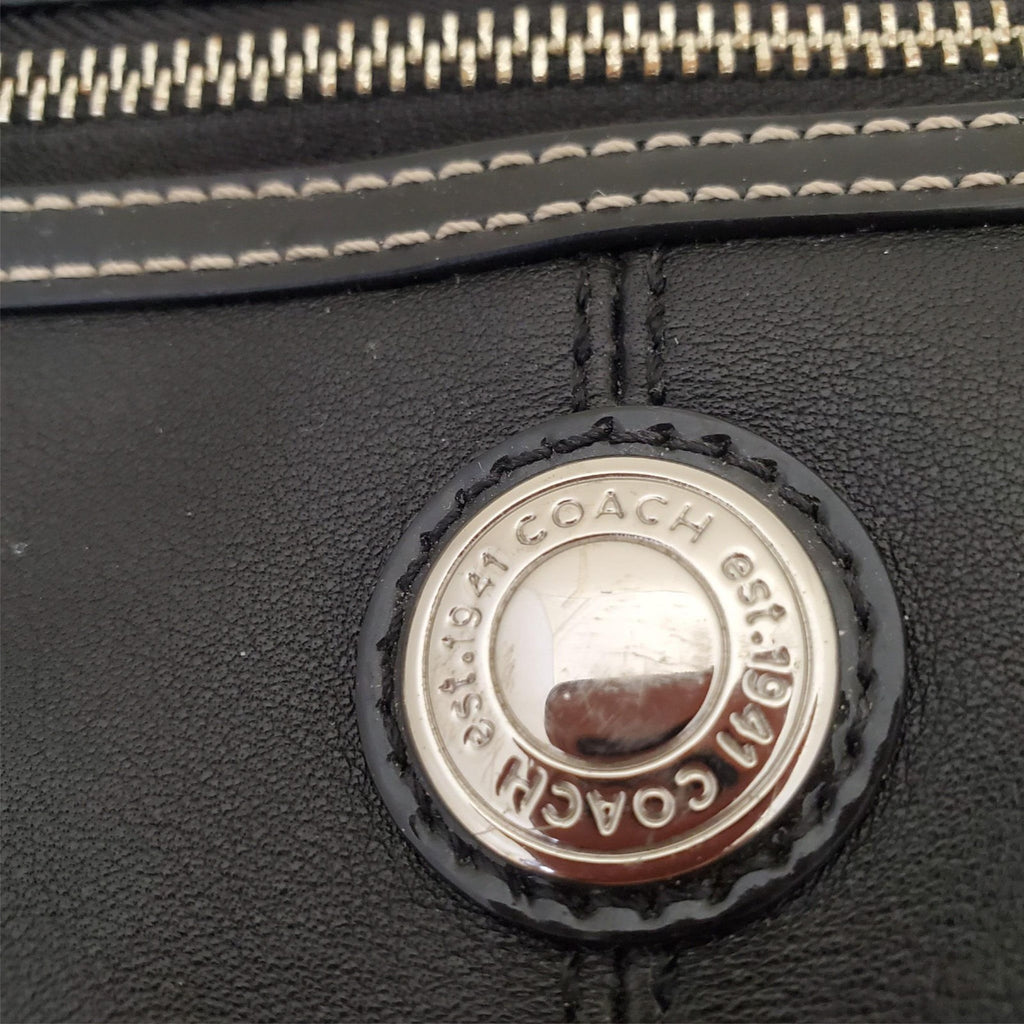 Coach Black Leather with Patent Leather Trim and Bright Blue Liner