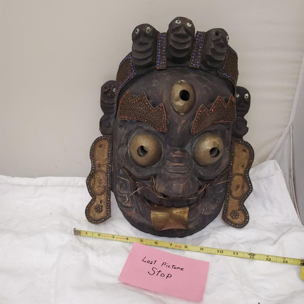 Ornate Tibetan Buddhist Mahakala Mask for Spiritual Display